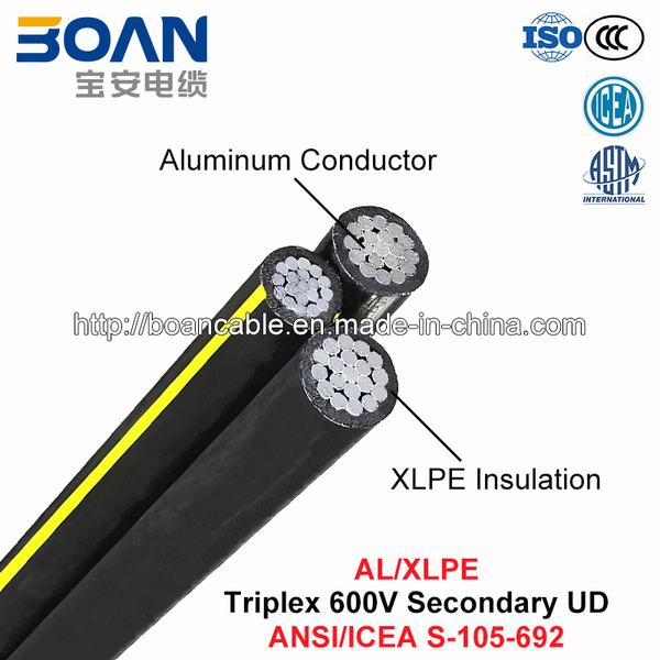 
                                 Triplex Urd Urd câble secondaire, 600 V, Al/XLPE (ANSI/l'ICEA S-105-692)                            
