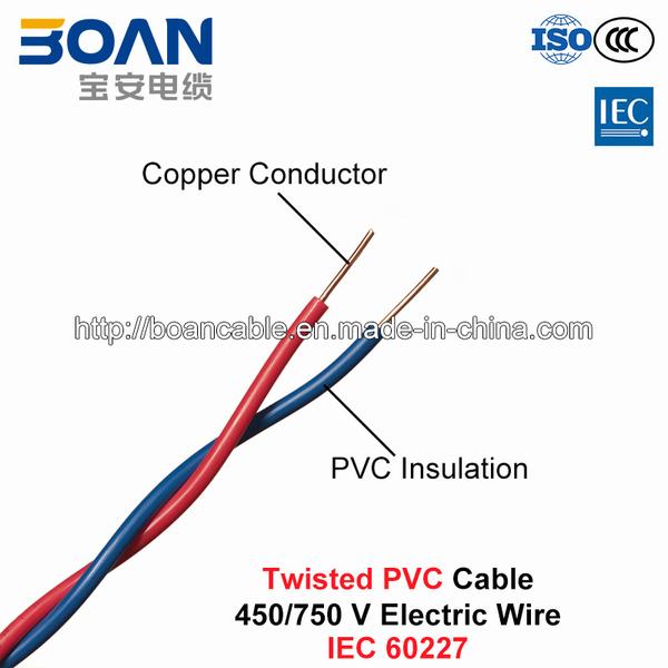 Chine 
                                 Torsadées, câble PVC de fil électrique, 450/750 V, Twisted Cu/PVC (CEI 60227)                              fabrication et fournisseur
