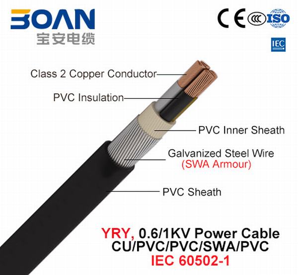 Китай 
                                 Yry, кабель питания, 0.6/1 КВ, Cu/PVC/PVC/SWA/PVC (IEC 60502-1)                              производитель и поставщик