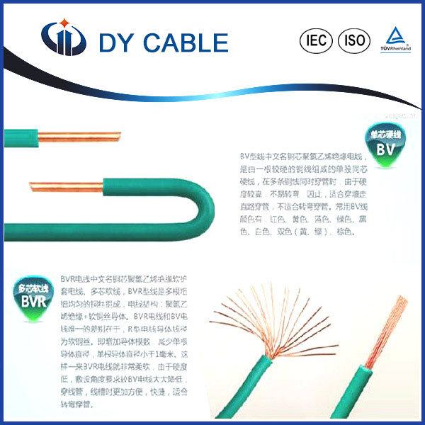 China 
                                 Fio de PVC/cobre isolados//Fio/Fio eléctrico/ Cabo (BV10)                              fabricação e fornecedor