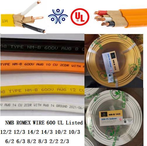
                Romex Cable Certificado UL CUL Nm-B Nmd90 14/2 12/2 14/3 12/3 Cable conductor sólido Non-Metallic interior con el cable a tierra 600V 300V
            