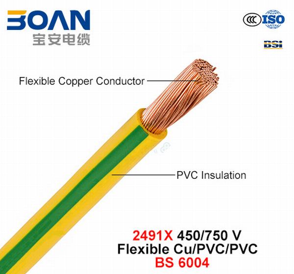Chine 
                                 2491X, fil électrique, 450/750 V, Cu/PVC souple (BS 6004)                              fabrication et fournisseur