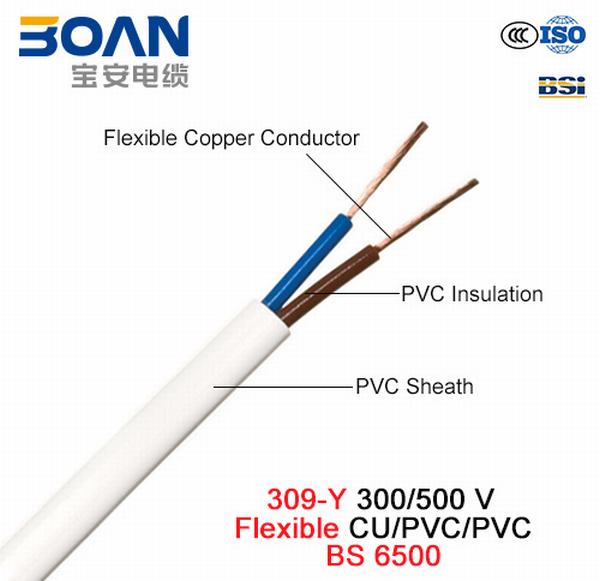 Китай 
                                 309-Y, электрический провод, 300/500 В, гибкая Cu/PVC/PVC (BS 6500)                              производитель и поставщик