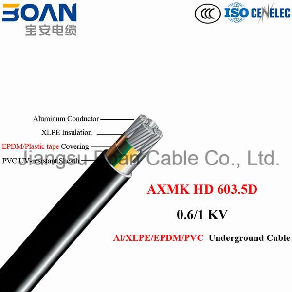 Китай 
                                 Axmk, Al/XLPE/EPDM/PVC подземный кабель, 0.6/1КВ, HD 603.5D                              производитель и поставщик