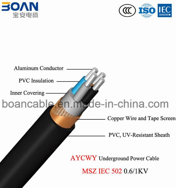 
                                 Aycwy, Al и ПВХ/EPDM/Cws+Cts/ПВХ, подземный кабель питания, 0.6/1КВ, Msz IEC 502                            