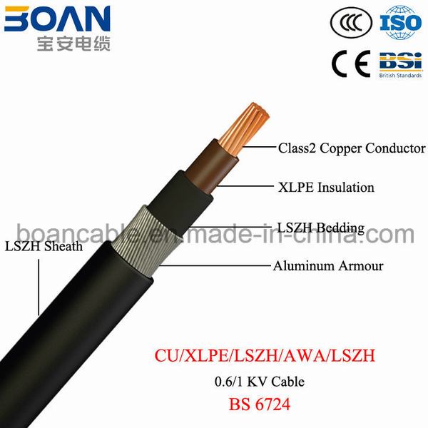 
                                 BS 6724, el Conductor de cobre de núcleo único Awa LSZH 0.6/1kv de cable de alimentación                            