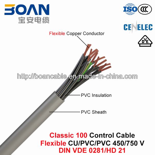 Китай 
                                 Классический 100, гибкий кабель управления Cu/PVC/ПВХ, 450/750 В (DIN VDE 0281/HD 21)                              производитель и поставщик