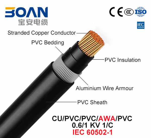 Cu/PVC/PVC/Awa/PVC, Power Cable, 0.6/1 Kv, 1/C (IEC 60502-1)