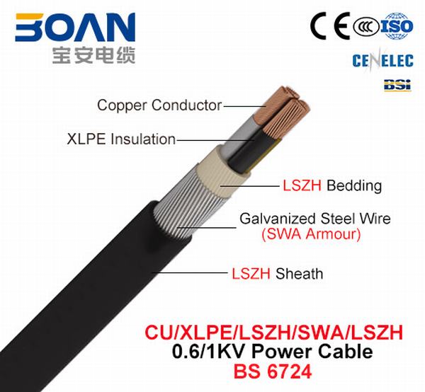 Китай 
                                 Cu/XLPE/Lszh/SWA/Lszh, кабель питания, 0.6/1 кв (BS 6724)                              производитель и поставщик