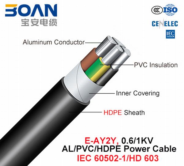 Chine 
                                 E-ay2y, câble d'alimentation, 0.6/1 Kv, Al/PVC/PEHD (HD 603/IEC 60502-1)                              fabrication et fournisseur