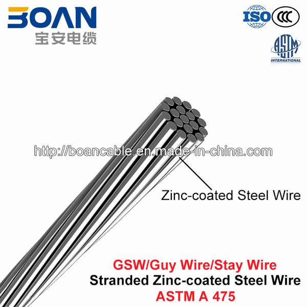 
                                 Gsw, Guy estancia de alambre, Cable, alambre de acero, Zinc-Coated trenzado Alambre de acero, alambre de acero galvanizado (ASTM A 475)                            