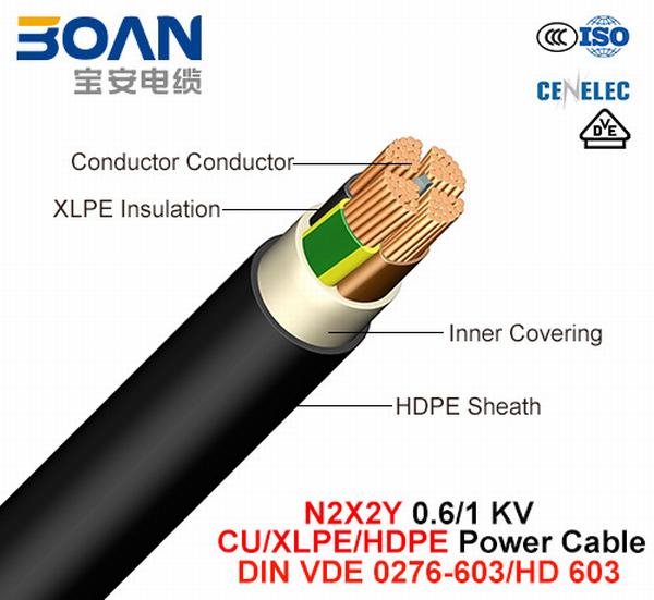N2X2y, Power Cable, 0.6/1 Kv, Cu/XLPE/HDPE (DIN VDE 0276-603/HD 603)