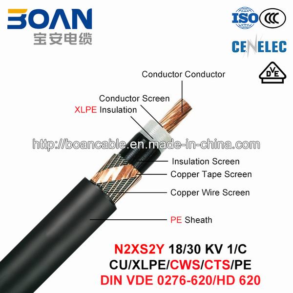 
                                 N2xs2y, sistemi MV Power Cable, 18/30 di chilovolt, 1/C, Cu/XLPE/Cws/Cts/PE (HD 620 10C/VDE 0276-620)                            