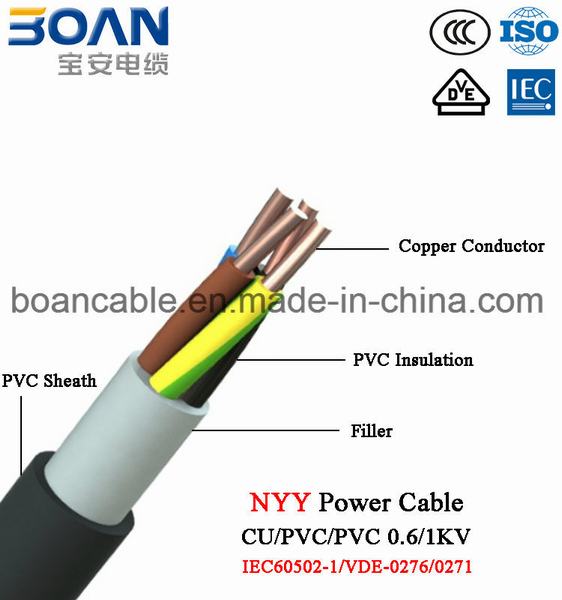 
                                 Nyy, Cu/PVC/câble d'alimentation en PVC, 0.6/1kv, la norme CEI/VDE,                            