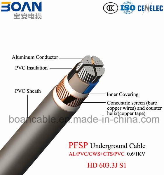 Cina 
                                 Pfsp, cavo elettrico sotterraneo di Al/PVC/Cws+Cts/PVC, 0.6/1kv, HD 603.3j S1                              produzione e fornitore