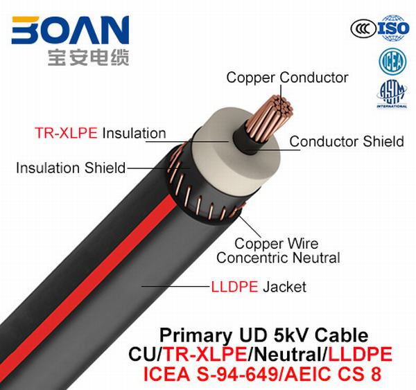
                                 Ud primaire le câble, 5 KV, Cu/TR-XLPE/neutre/de PEBDL (AEIC CS 8/l'ICEA S-94-649)                            