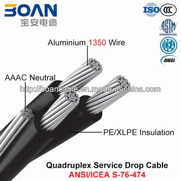 Quadruplex Service Drop Cable, AAAC Neutral, Twisted 600 V Quadruplex (ANSI/ICEA S-76-474)