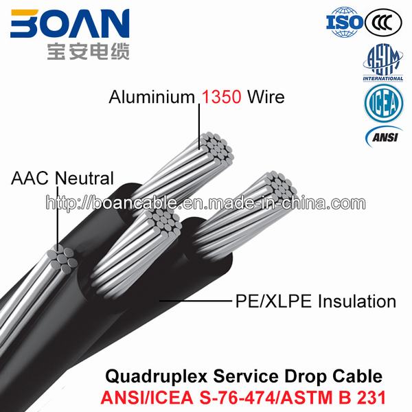 Китай 
                                 Службы Quadruplex кабель, AAC, Витая в нейтральном положении 600 V Quadruplex (ANSI/ICEA S-76-474)                              производитель и поставщик