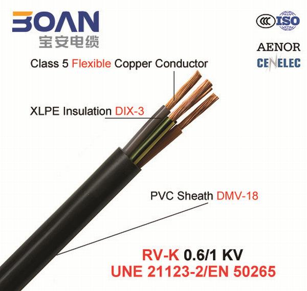 China 
                        RV-K Power Cable, 0.6/1 Kv, Flexible Cu/XLPE/PVC (UNE 21123-2/EN 50265)
                      manufacture and supplier