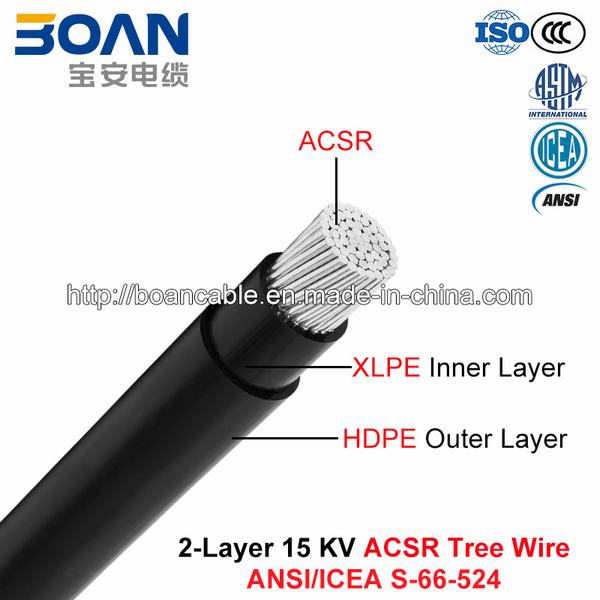 China 
                        Tree Wire Cable, 15 Kv 2-Layer ACSR, ACSR/XLPE/HDPE (ANSI/ICEA S-66-524)
                      manufacture and supplier