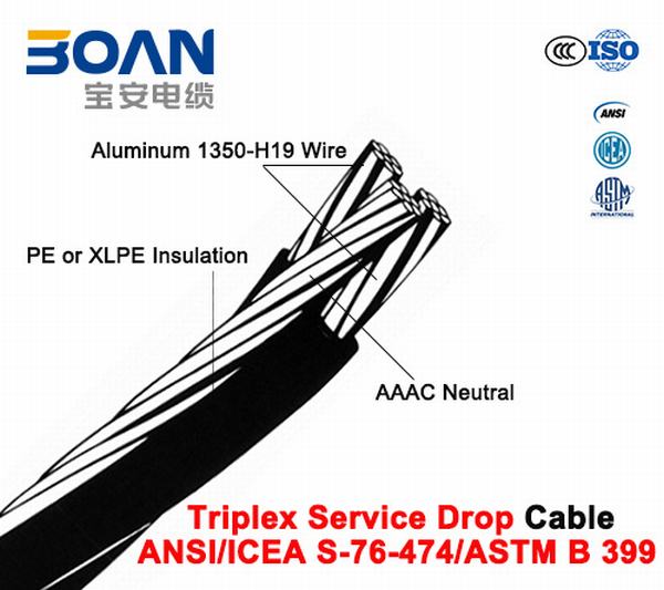 
                                 Câble de descente service triplex avec AAAC neutre, 600 V torsadée Triplex (ANSI/l'ICEA S-76-474)                            