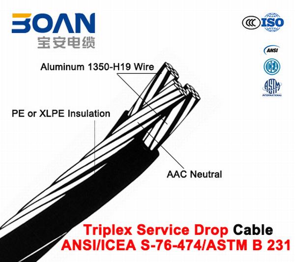 China 
                                 Triplex Service Drop Cable with AAC Neutral, Twisted 600 V Triplex (ANSI/ICEA S-76-474)                              Herstellung und Lieferant