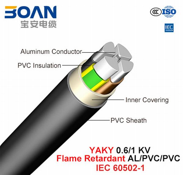 
                                 Yaky, câble d'alimentation, 0.6/1 Kv, ignifuge de classe C Al/PVC/PVC (IEC 60502-1)                            