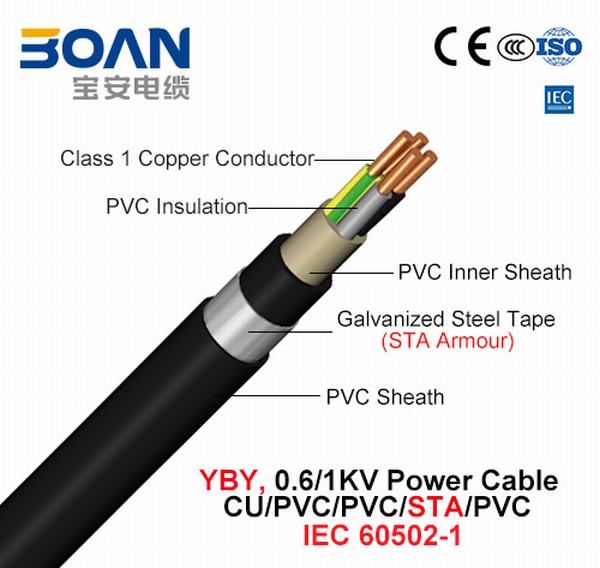 
                                 Yby, câble d'alimentation, 0.6/1 Kv, Cu/PVC/PVC/sta/PVC (IEC 60502-1)                            