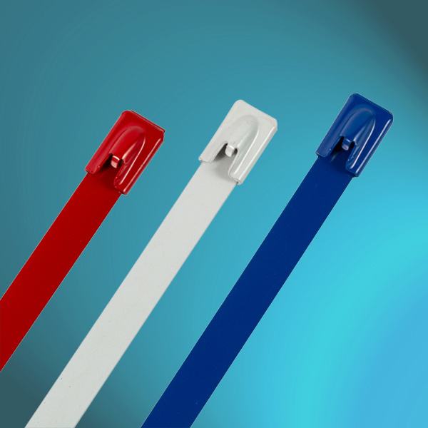 
                                 Fabrication chinois couleur attaches de câble en acier inoxydable avec revêtement époxy                            