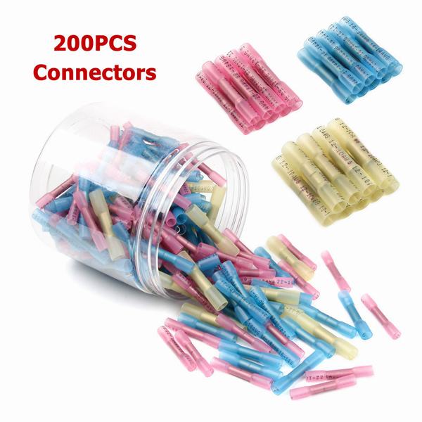 Ease 200PCS Waterproof Insulated Wire Electrical Terminal Electrical Crimp Heat Shrink Butt Connector Kit