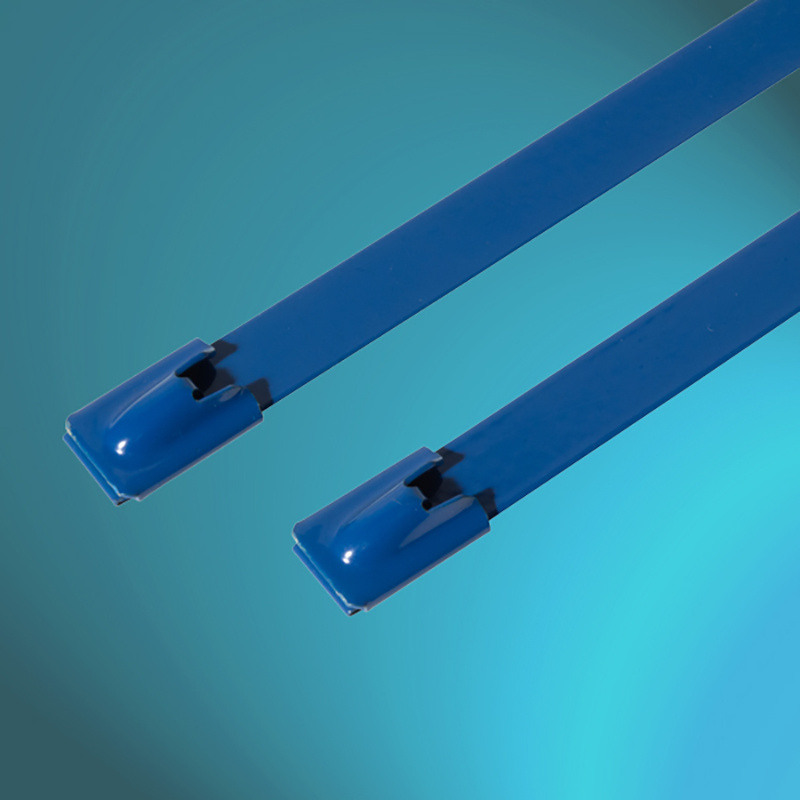 Heavy-Duty Blue Polyester Fully Coated Stainless Steel Cable Ties