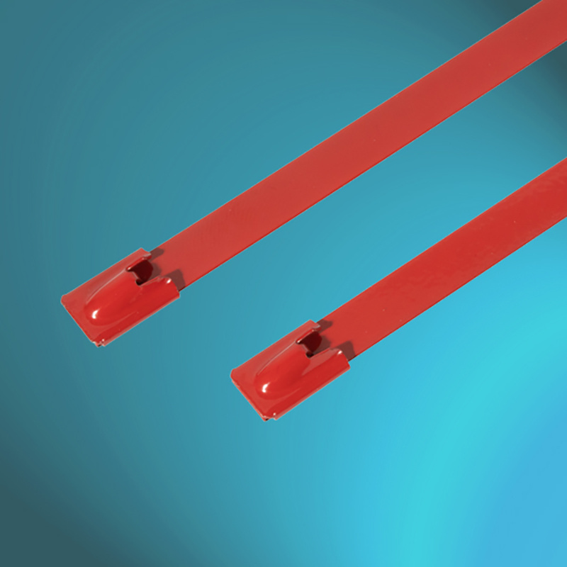 
                Kabelbinder aus rotem, Polyester-beschichtetem Edelstahl für Feueralarm Installation
            