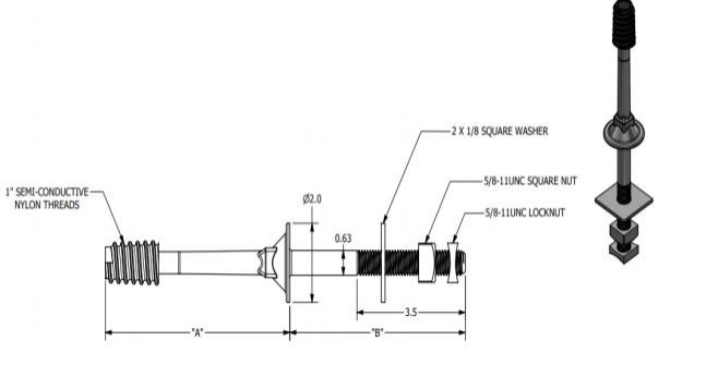 
                                 Perno, gambo lungo - Filettatura da 1" X 11-1/2"lunghezza                            