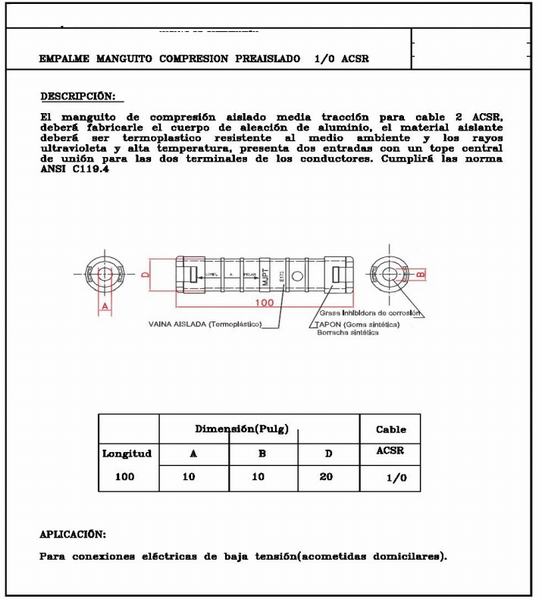 
                                 Соединитель проводов Изолированный цилиндрический штепсель сжатия № 1/0 - 1 / 0 AWG                            
