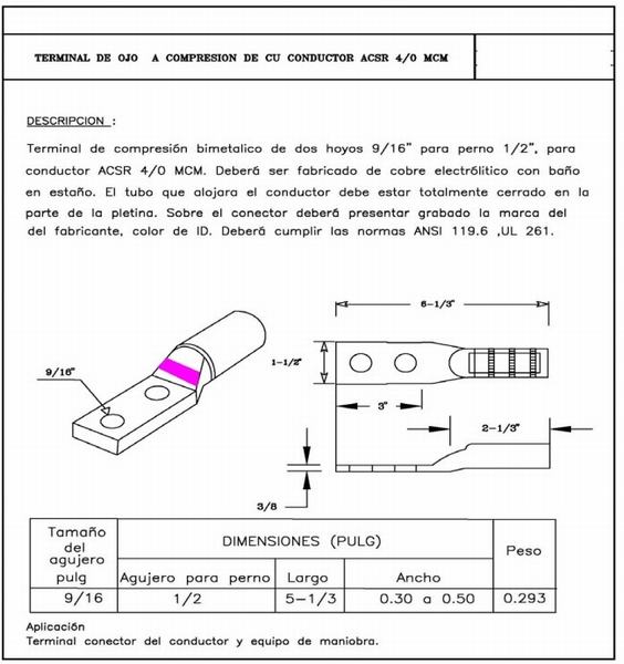 
                                 La borne de la Compression bimétalliques conducteur P/N º 4/0 AWG                            