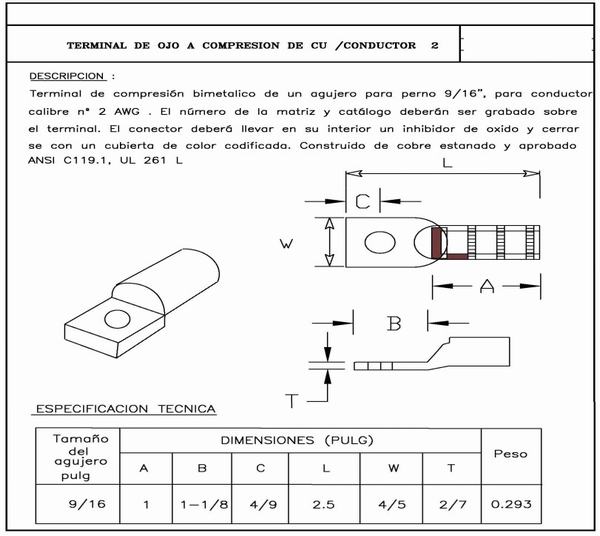
                                 El terminal de la compresión de exposición bimetálicos P/Conductor Nº 2 (1 hoyos)                            