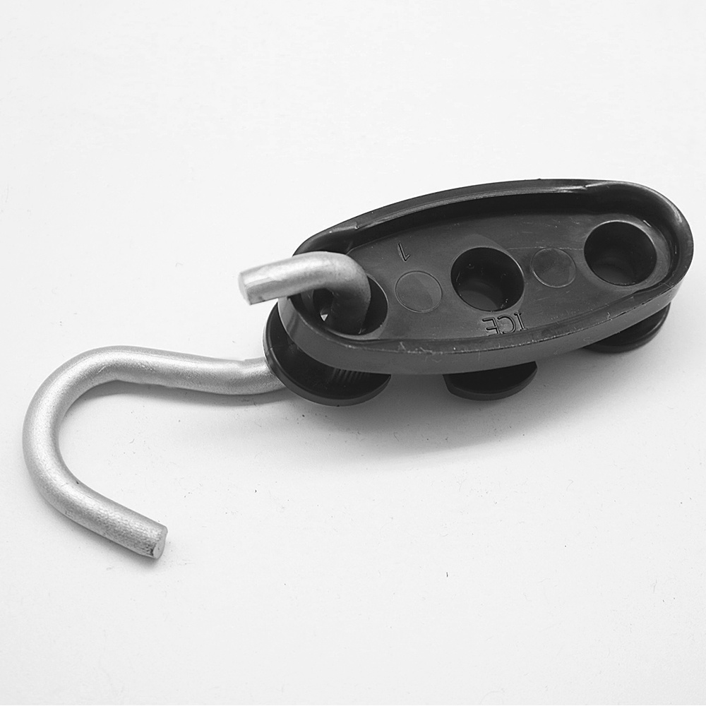 
                Хомут для пластиковых натяжителей FTTH с крюком из оцинкованной стали для кабеля
            