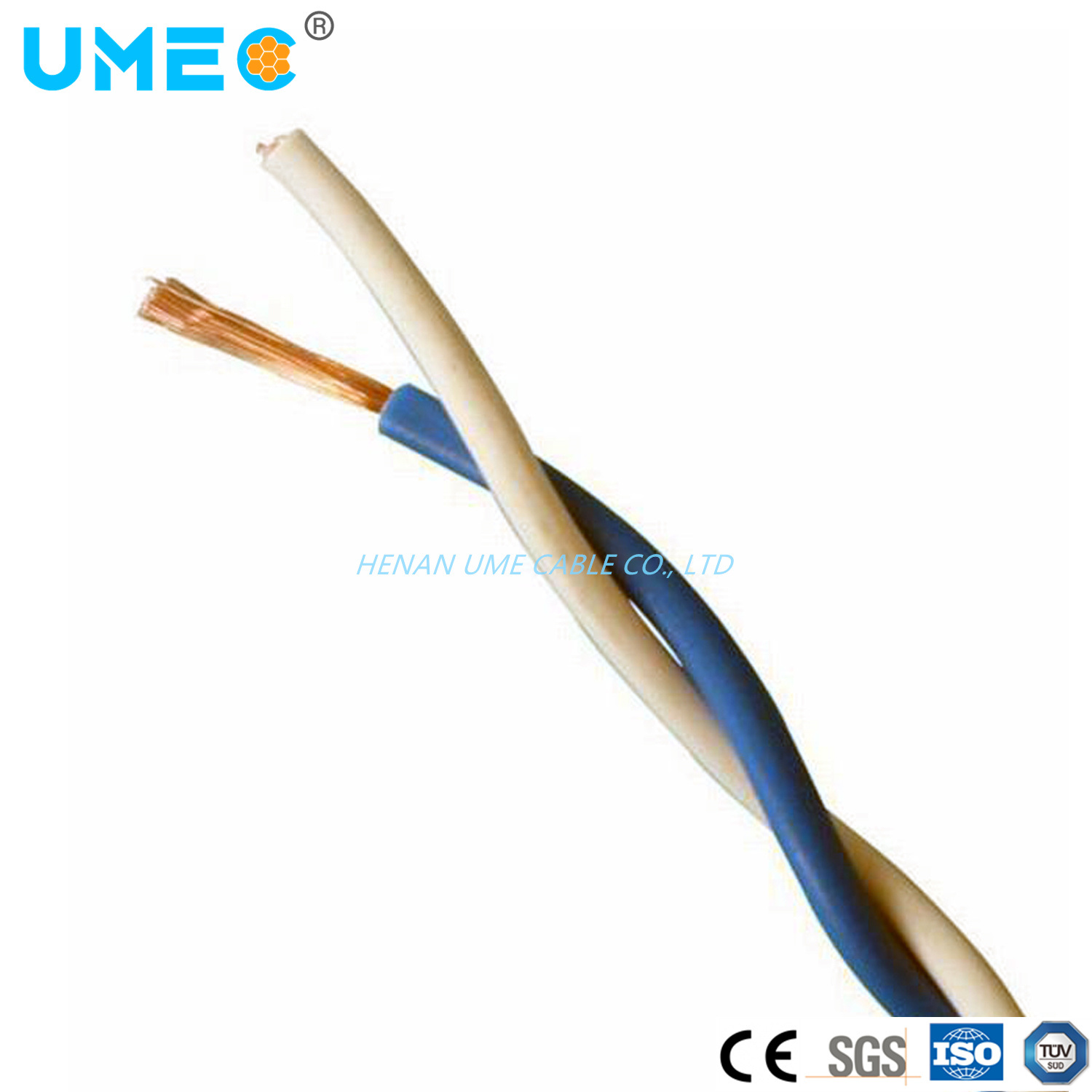 
                IEC IEC60227 Standard feuerfest hohe Qualität 2 Kern Twin Twisted Flexibler Draht 2 X 1,5sqmm
            