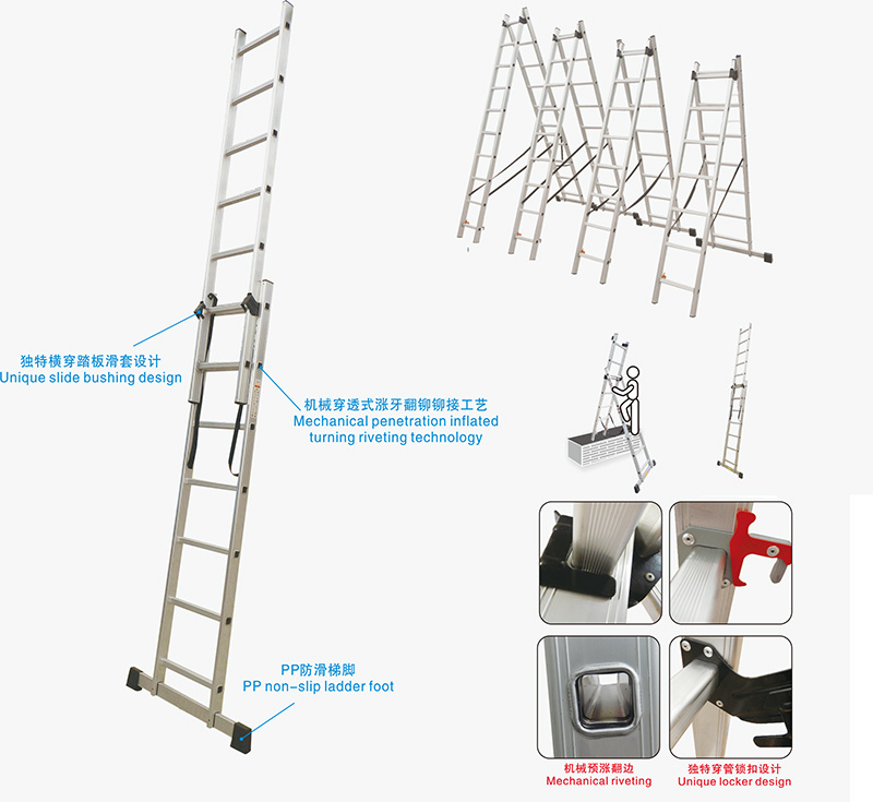 Cina 
                Scala a gradini in alluminio a 2 sezioni, scala multiuso con certificazione EN131
             fornitore
