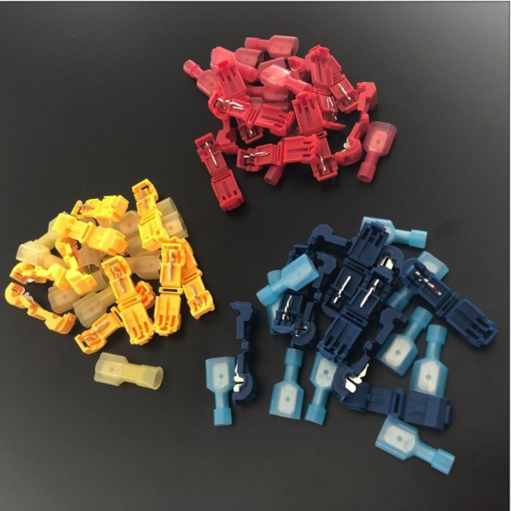T-Tap Wire Connectors, Self-Stripping Quick Splice Electrical Wire Terminals, Insulated Male Quick Disconnect Spade Terminals