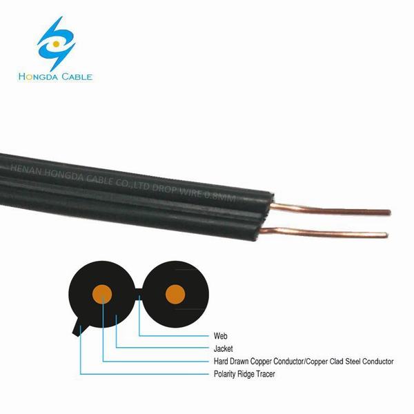 Hard Copper Wire 2 Core 0.8mm 0.71mm PVC/PE Drop Wire Telephone Cable